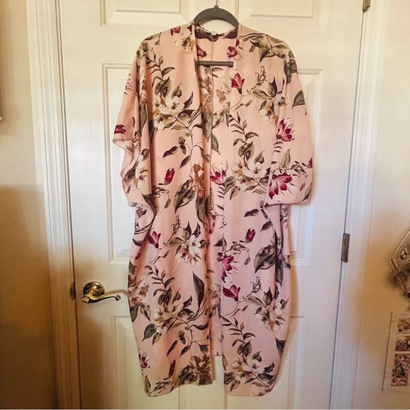 Love J Baby Pink Floral Lightweight Open Front Beach Cardigan Swimsuit Cover Up - Picture 2 of 7